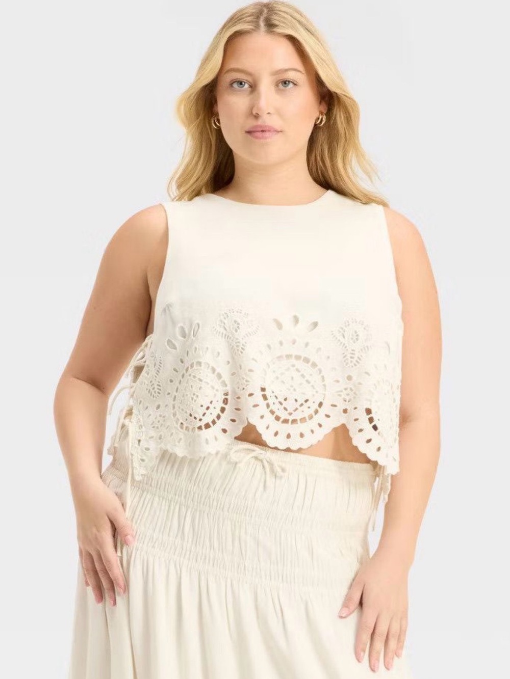 Future Collective White Eyelet Boho Side-Tie Tank Top 4X Embroidered Plus Size